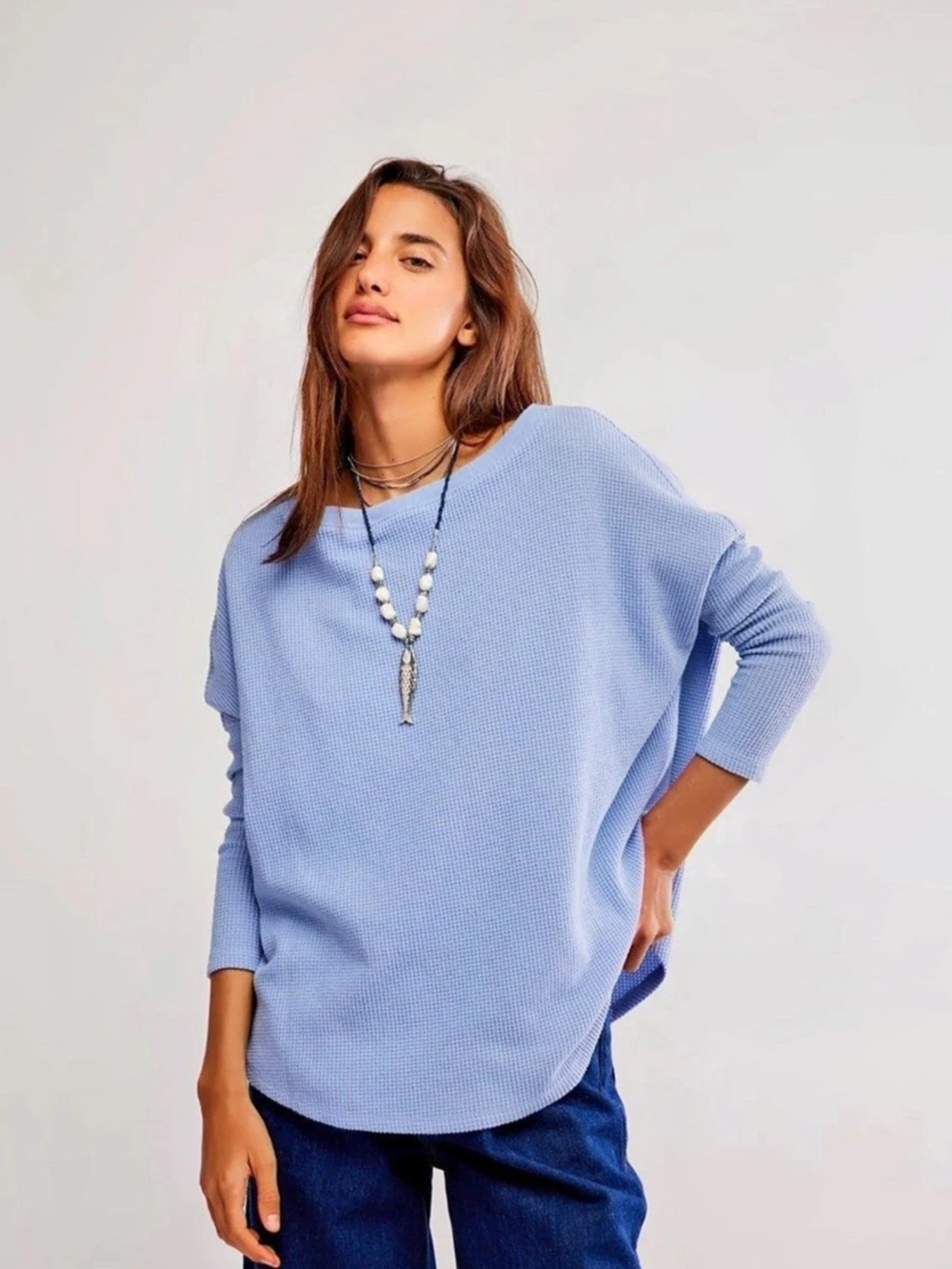 We The Free Blue Thermal Long Sleeve Top Size XL